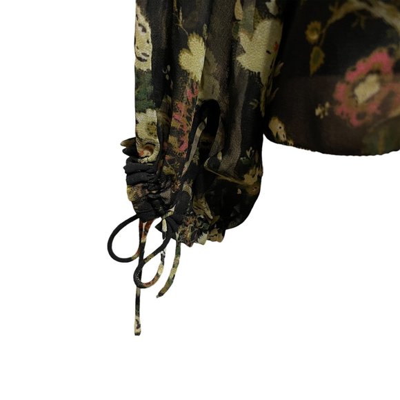 Wilfred Aritzia Medium Black Floral Long Sleeve Ruffle Mock Neck Long Sleeve Bl… - Picture 8 of 10